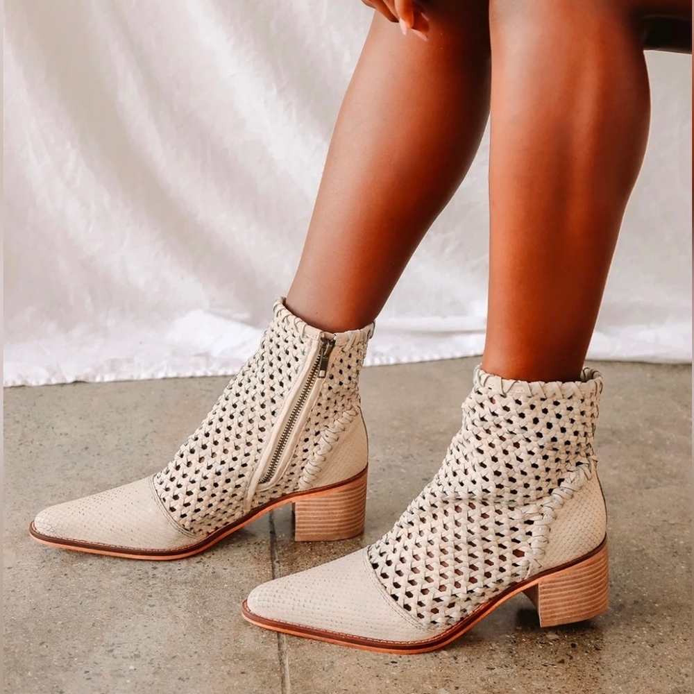 Free People Woven Cream Ankle Booties